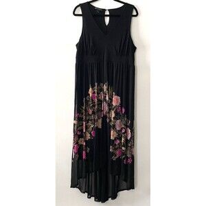 INC International Concepts Women's Black Floral High-Low Chiffon Maxi Dress XL